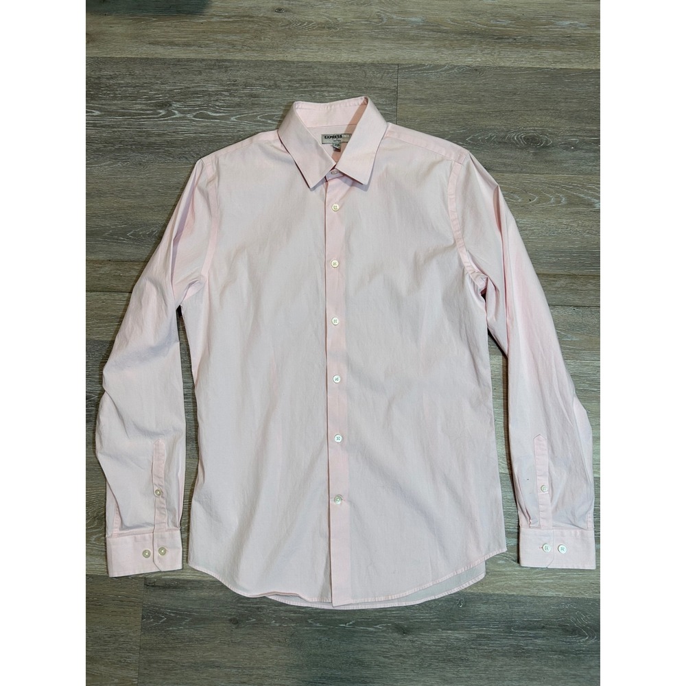 EXPRESS 1MX Mens Pink Fitted Long Sleeve Button Down Dress Shirt M‎